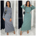 Round Neck Thin Ribbed Tie Belt Gold Dress