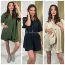 Pleated Golden Button Shirt + Skirt Set