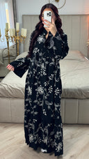 Embroidery Flower Print Maxi Pleated Dress