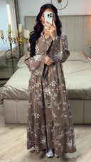 Embroidery Flower Print Maxi Pleated Dress