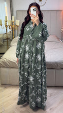 Embroidery Flower Print Maxi Pleated Dress