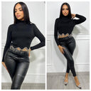 Ribbed Turtleneck Top Diamond Frills LX69-1