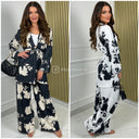 2 pcs Set Flower Print Tie Belt Vest Wide Legs