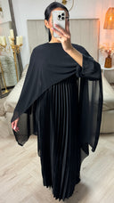 Pleated Satin Dress Integrated Shawl
