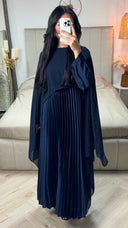 Pleated Satin Dress Integrated Shawl