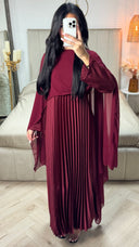 Pleated Satin Dress Integrated Shawl