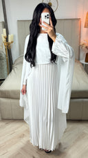 Pleated Satin Dress Integrated Shawl