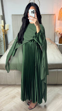 Pleated Satin Dress Integrated Shawl