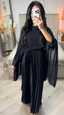 Pleated Satin Dress Integrated Shawl