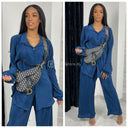 Glossy Ribbed Blouse Set