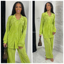 Glossy Ribbed Blouse Set