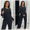 Langärmliges, glänzendes Rippenset mit weitem Bein