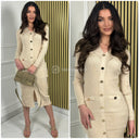 Golden Buttons Stretch Ribbed Dress M9007