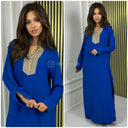 Maxikleid mit V-Ausschnitt und goldener Stickerei M5177