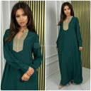 Maxikleid mit V-Ausschnitt und goldener Stickerei M5177