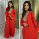 Maxikleid mit V-Ausschnitt und goldener Stickerei M5177