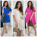 Halbarm Plissee Kleid Goldene Knöpfe