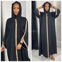 Kopftuch Abaya mit goldenen Stickereien an den Ärmeln und Mittelstreifen