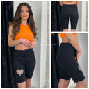 Premium Quality Stretch Jeans Shorts Heart Cut Out Stones 77351