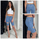 Premium Quality Stretch Jeans Shorts Heart Cut Out Stones 77351