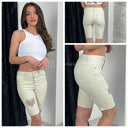 Premium Quality Stretch Jeans Shorts Heart Cut Out Stones 77351