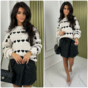 Hearts Sweater Puff Sleeves