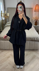 Integrated Waist Tie Detail Set Golden Buttons