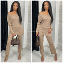 V Neck Thin Ribbed Wide Leg Must Have Set