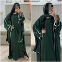 3pcs Kimono + Dress + HeadscarfShawl White Line Detail
