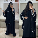 3pcs Kimono + Dress + HeadscarfShawl White Line Detail