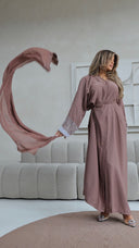 786 | Pearls Detail Abaya + Tie Belt + Scarf