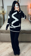 Premium Knitwear High Neck Sweater + Wide Leg Pants Art Design Set