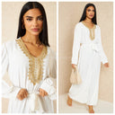 Embroidered Maxi Tie Belt Ruffle Sleeves
