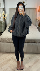 Denim Fashion Print Zipper Jacket Oversized