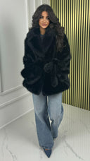 Tie Belt Faux Fur Jacket 39189
