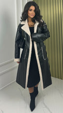 Faux Fur Leatherlook Tie Belt Jacket
