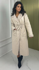 Faux Fur Leatherlook Tie Belt Jacket