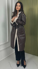 Faux Fur Leatherlook Tie Belt Jacket