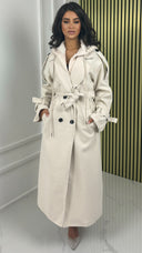 Hooded Tie Belt Button Coat