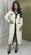 Tie Belt Cardigan Golden Buttons Stripe Detail