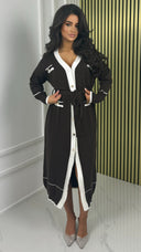 Tie Belt Cardigan Golden Buttons Stripe Detail