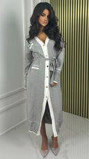 Tie Belt Cardigan Golden Buttons Stripe Detail