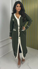 Tie Belt Cardigan Golden Buttons Stripe Detail