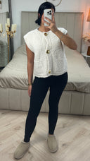 Sleeveless Teddy Cardigan Golden Buttons
