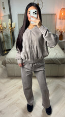 Acid Washed Zipper Cardigan + Wide Leg Trouser Mid Line Set