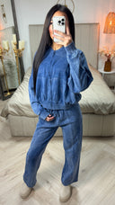 Acid Washed Zipper Cardigan + Wide Leg Trouser Mid Line Set