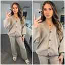 Knitwear V Neck 4 Button Wide Leg Set