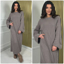 Knitwear Round Neck Maxi Dress Folded Sleeves 232092