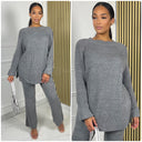 Round Neck Knitwear Wide Leg Basic Set 1501