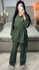 Integrated Waist Tie Detail Set Golden Buttons